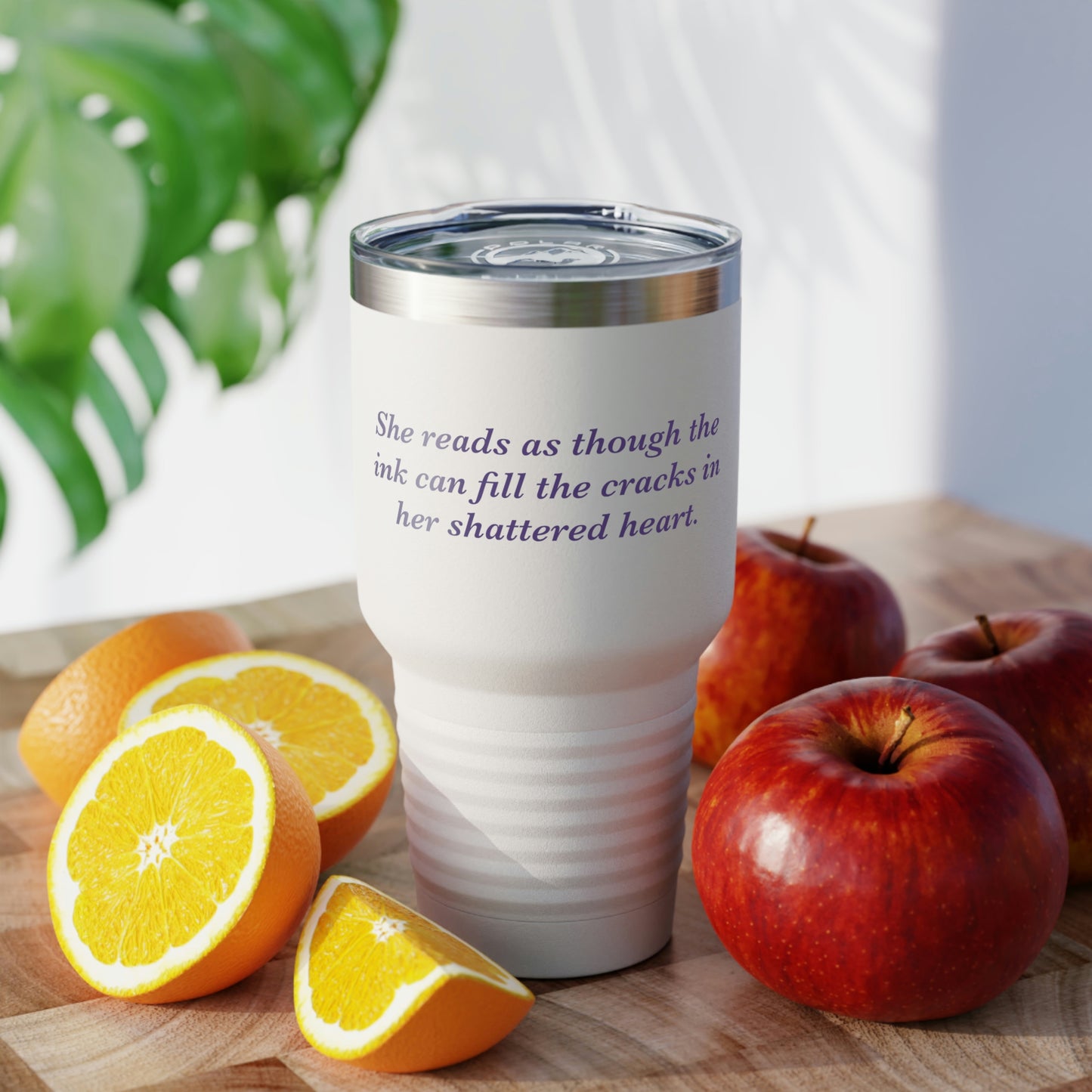 She Reads To Fill Her Shattered Heart Ringneck Tumbler, 30oz