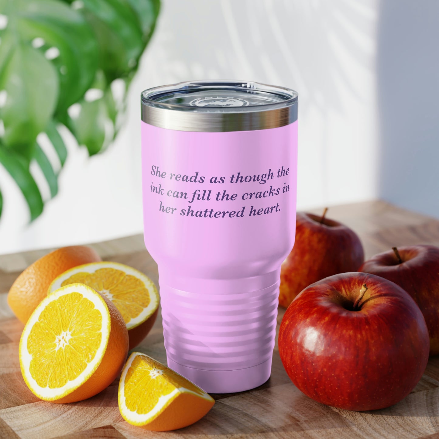 She Reads To Fill Her Shattered Heart Ringneck Tumbler, 30oz