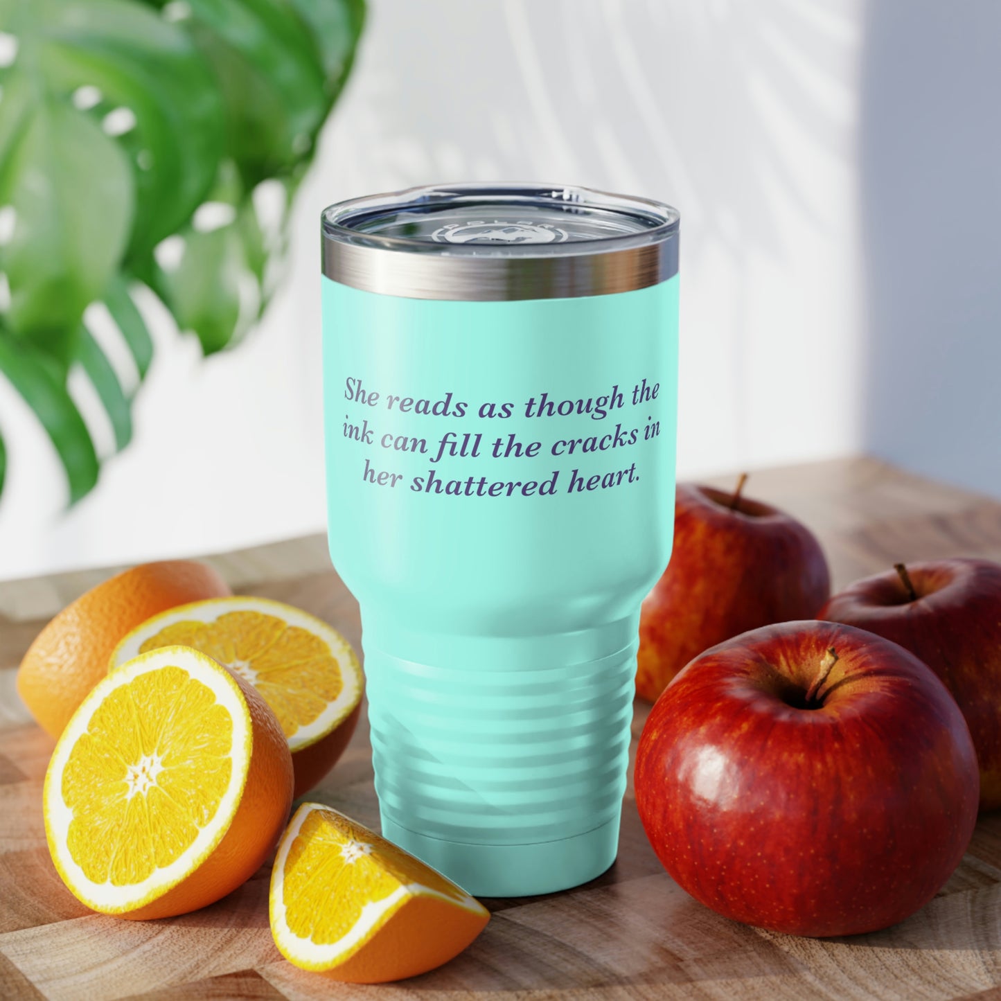 She Reads To Fill Her Shattered Heart Ringneck Tumbler, 30oz