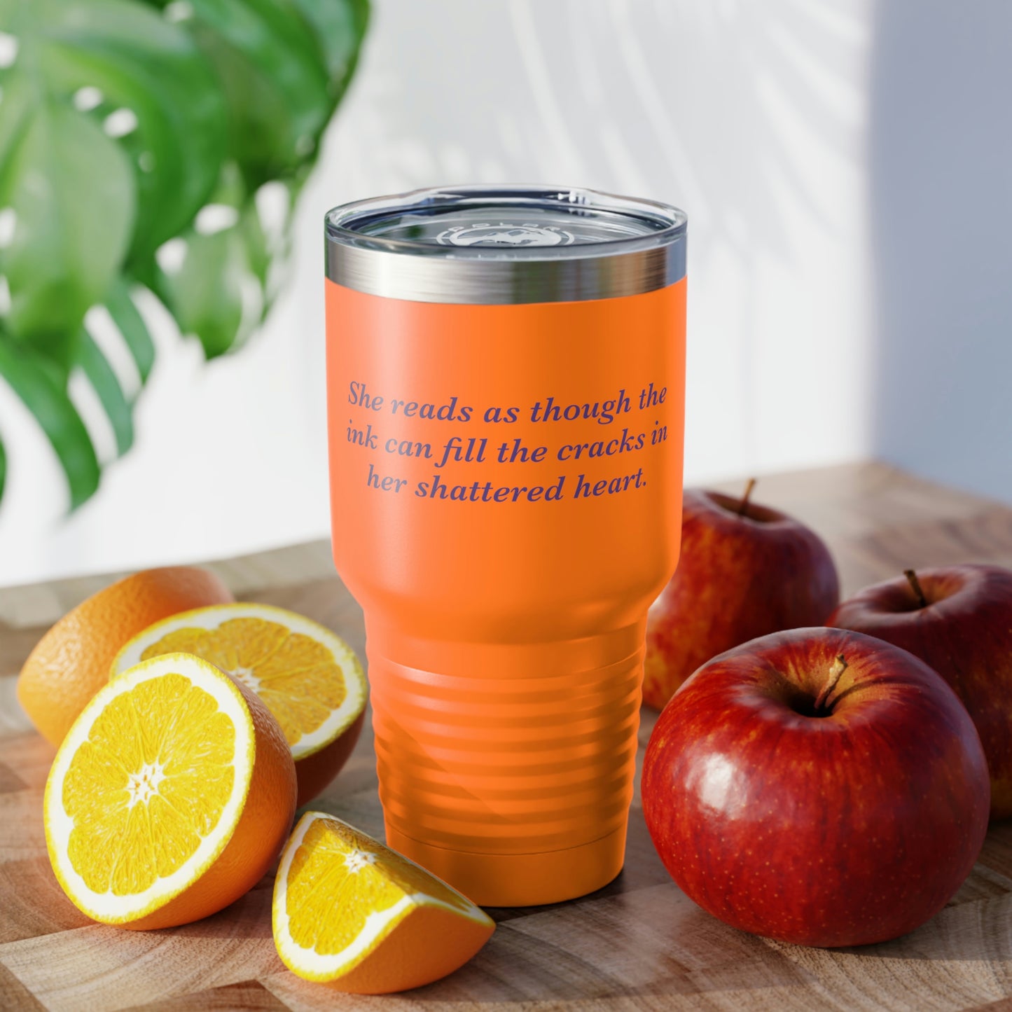 She Reads To Fill Her Shattered Heart Ringneck Tumbler, 30oz